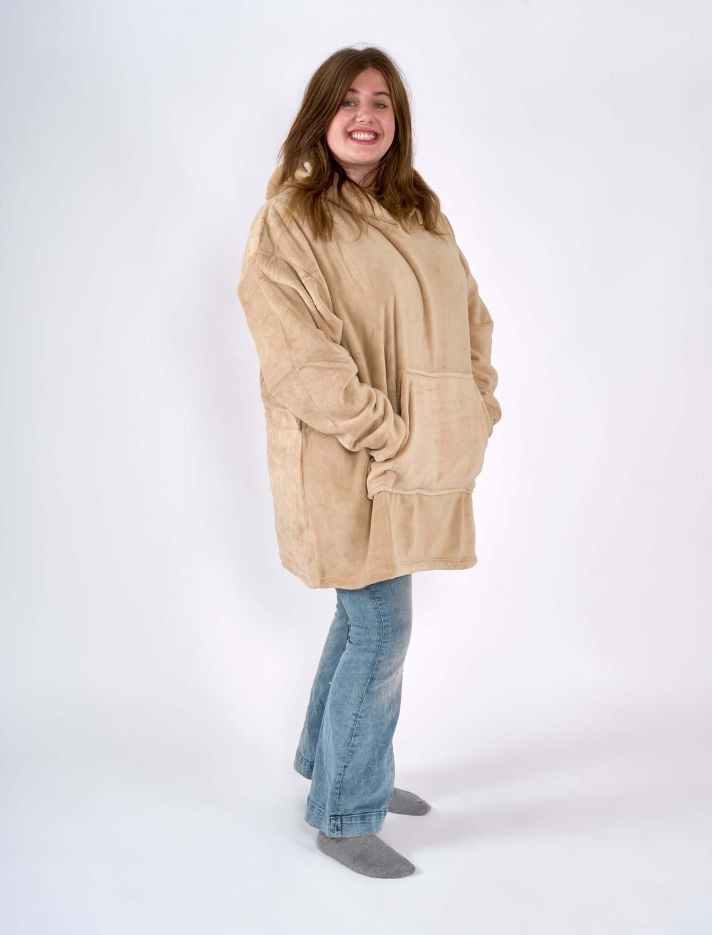 Hibernate Collection Oversized Super Soft Coral Fleece Sherpa Hoodie One Size-Bargainia.com