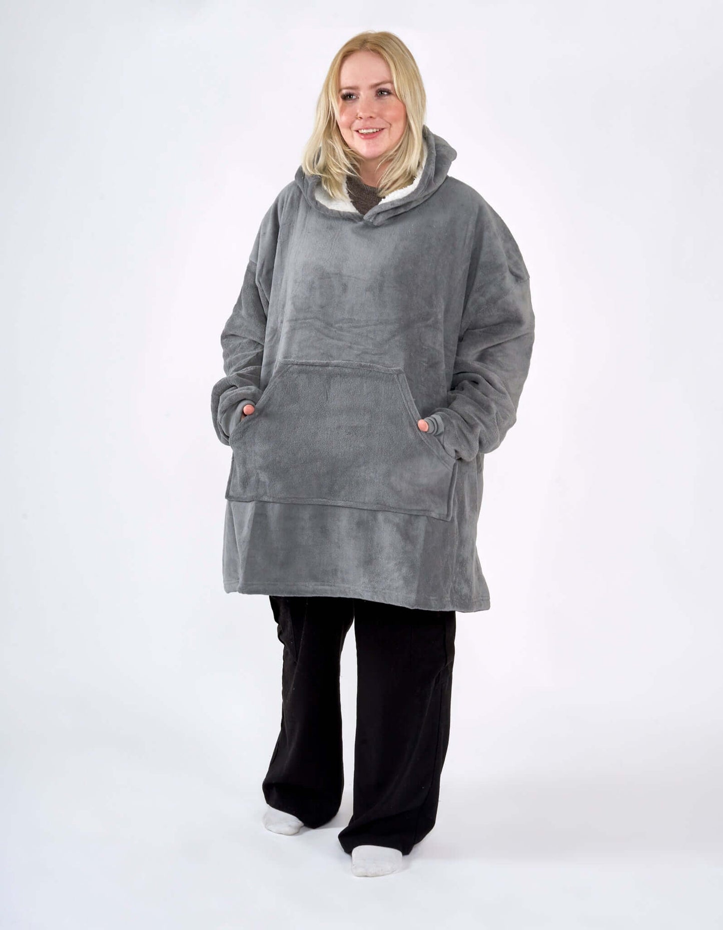 Hibernate Collection Oversized Super Soft Coral Fleece Sherpa Hoodie One Size-Bargainia.com