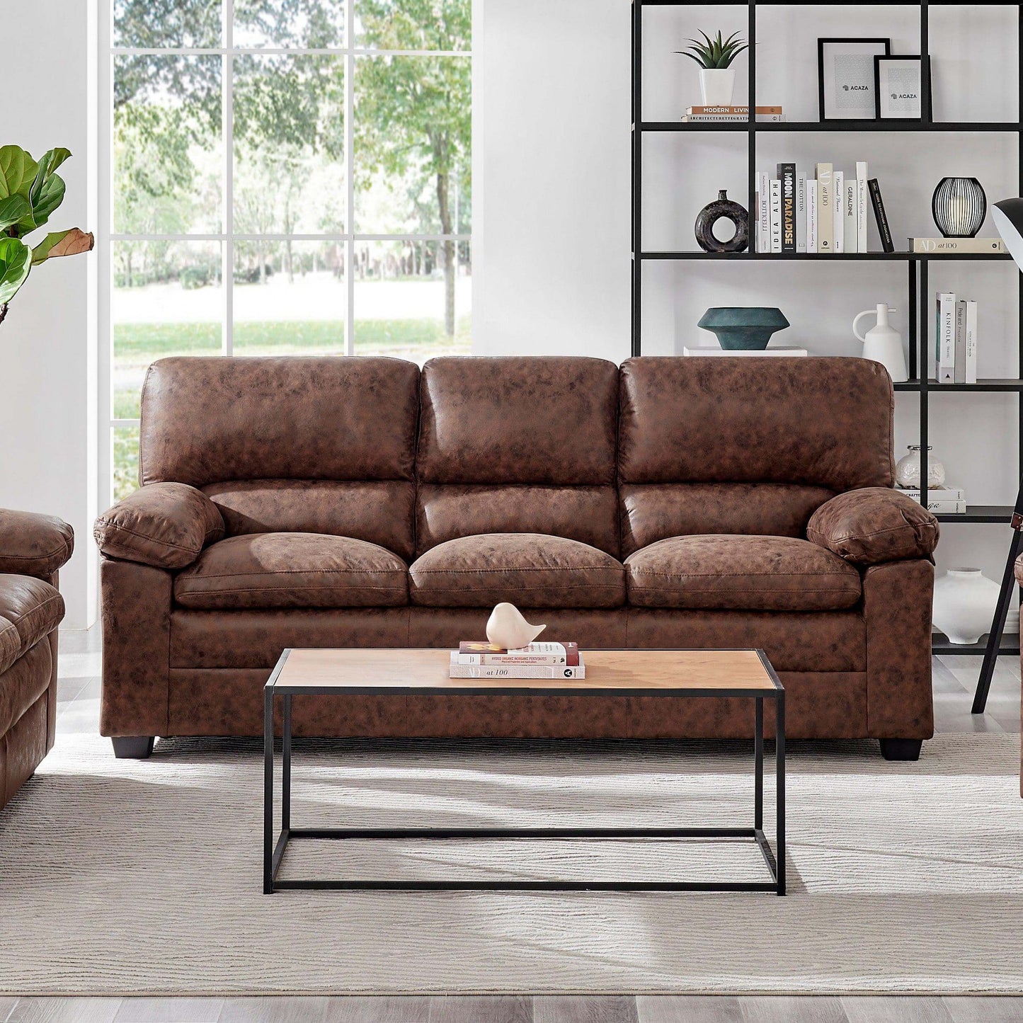 Oxford Bonded Faux Leather Sofa Suite Light Brown-Bargainia.com