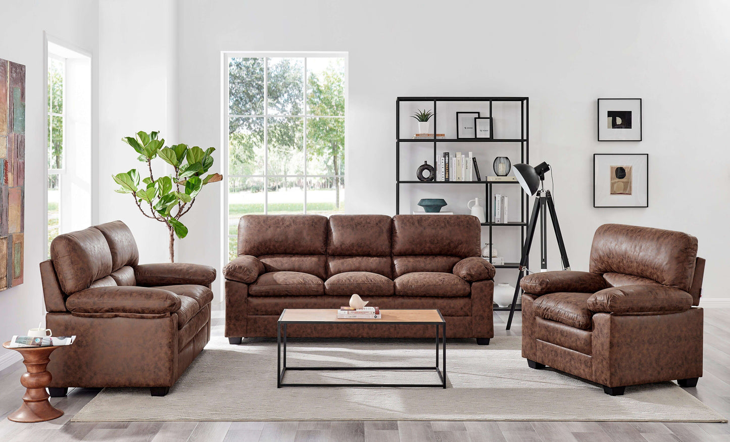 Oxford Bonded Faux Leather Sofa Suite Light Brown-Bargainia.com