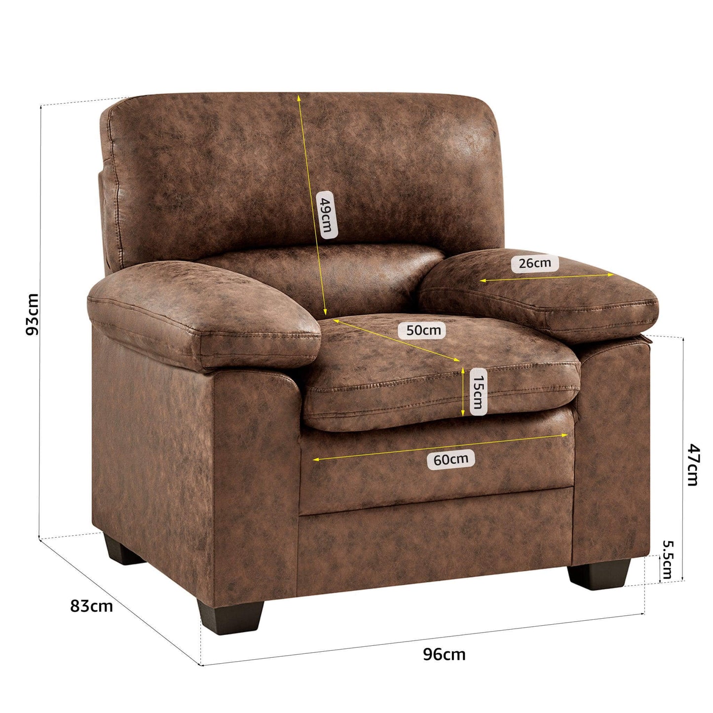 Oxford Bonded Faux Leather Sofa Suite - Walnut Brown-Bargainia.com
