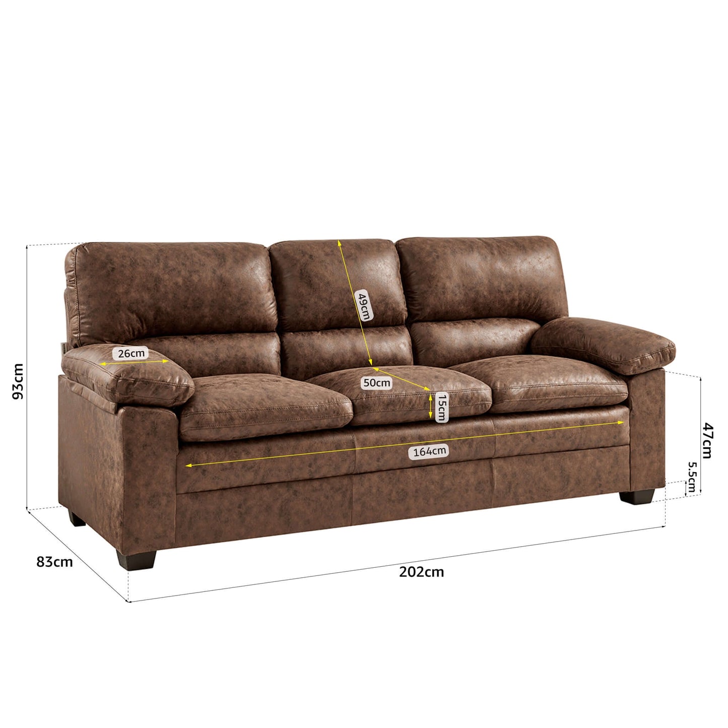 Oxford Bonded Faux Leather Sofa Suite - Walnut Brown-Bargainia.com