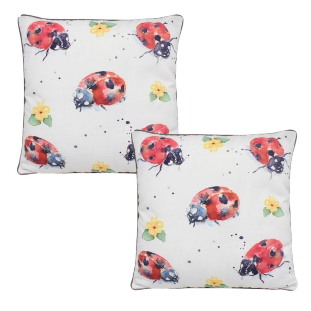 Country Life Ladybirds Filled Decorative Throw Cushion - 43 x 43cm-Bargainia.com