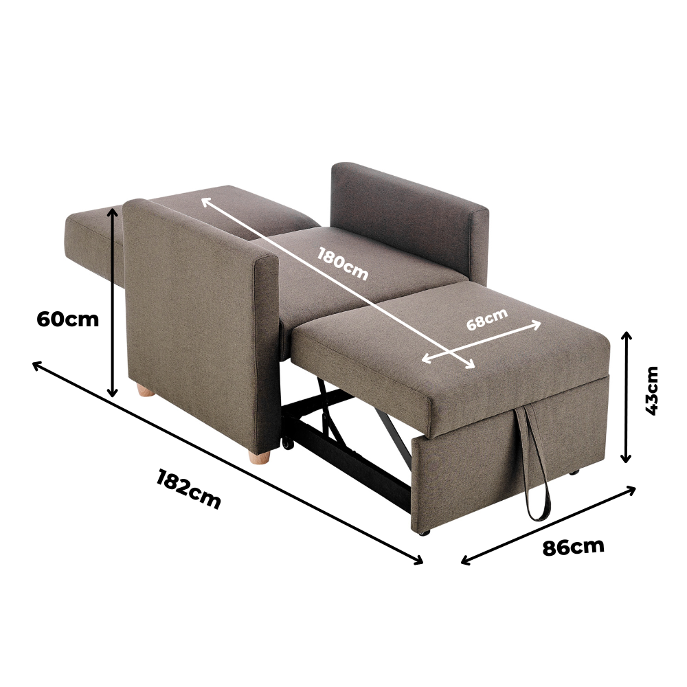 Dahlia Pull Out 1 Seater Single Armchair Bed - Brown-Bargainia.com