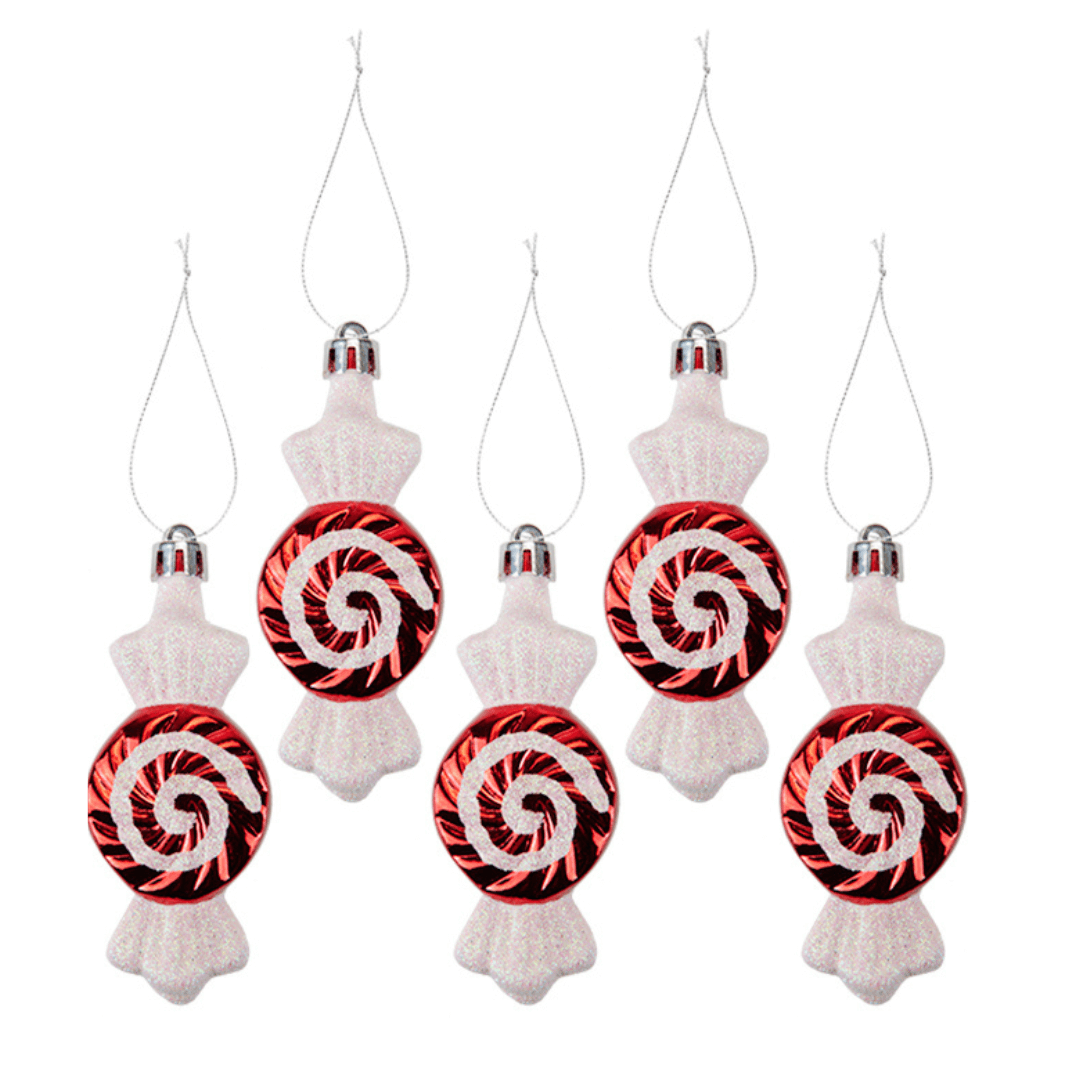 Christmas Baubles Candy Cane Swirl Sweets 5 Pack 10CM