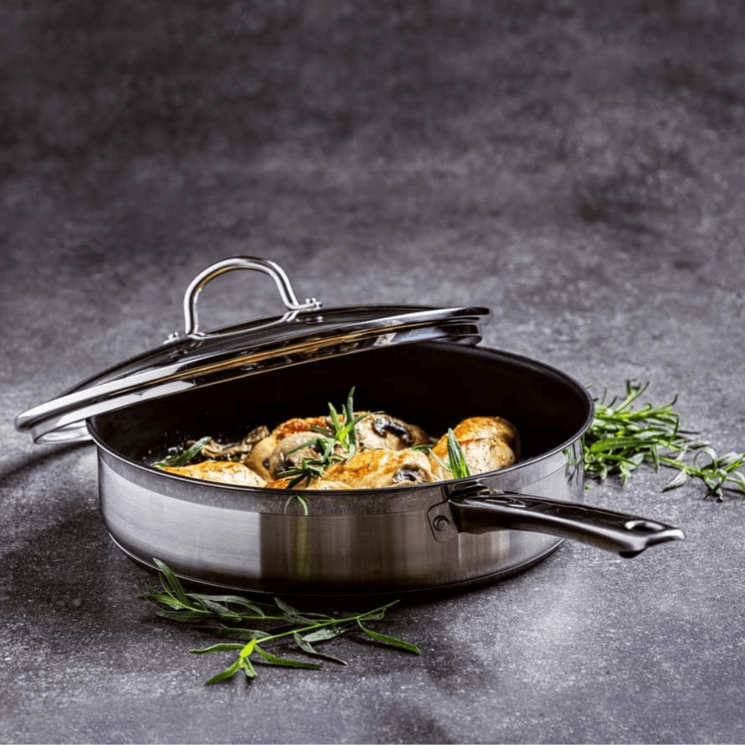 BK Allround Satin Stainless Steel Ceramic Non-Stick Pan with Lid - 28cm-8718311318869-Bargainia.com
