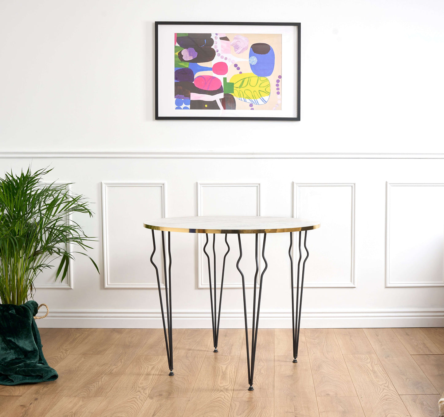 Coffee Table Wood & Gold Effect Hair Pin Legs 90cm