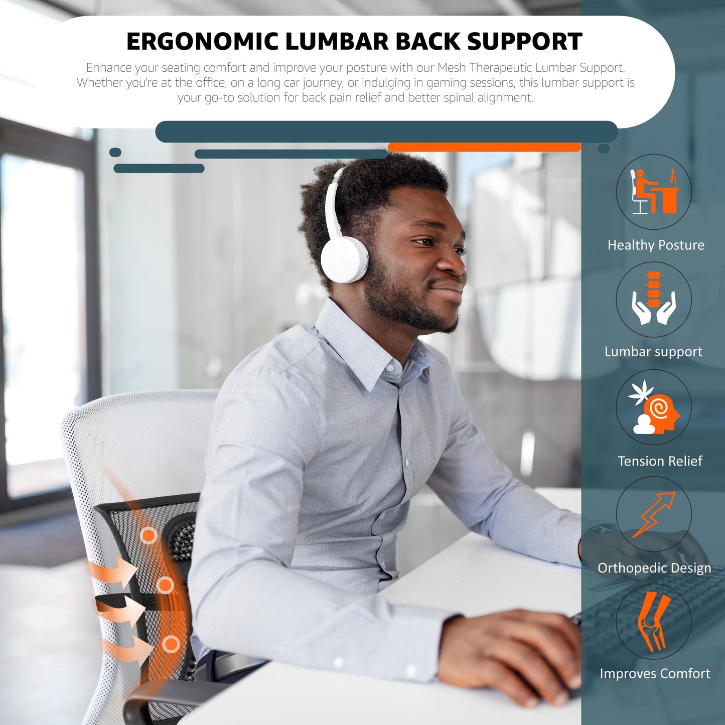 Mesh Ergonomic Lumbar Chair Back Support-5056150244578-Bargainia.com