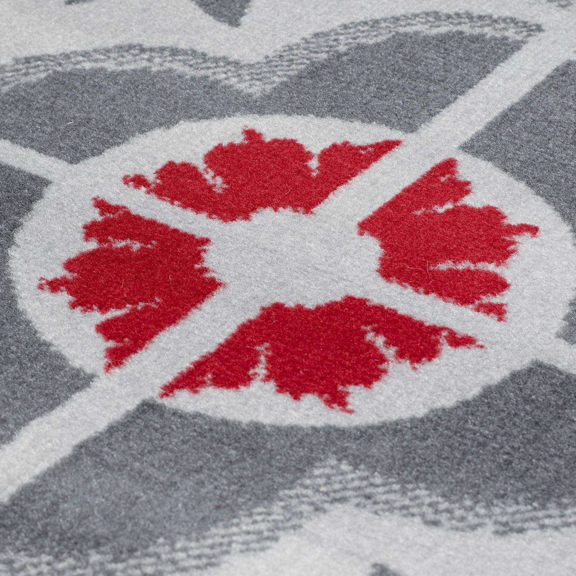 Red & Grey Floral Tiles Stair Runner / Kitchen Mat - Texas (Custom Sizes Available)-5056150271314-Bargainia.com
