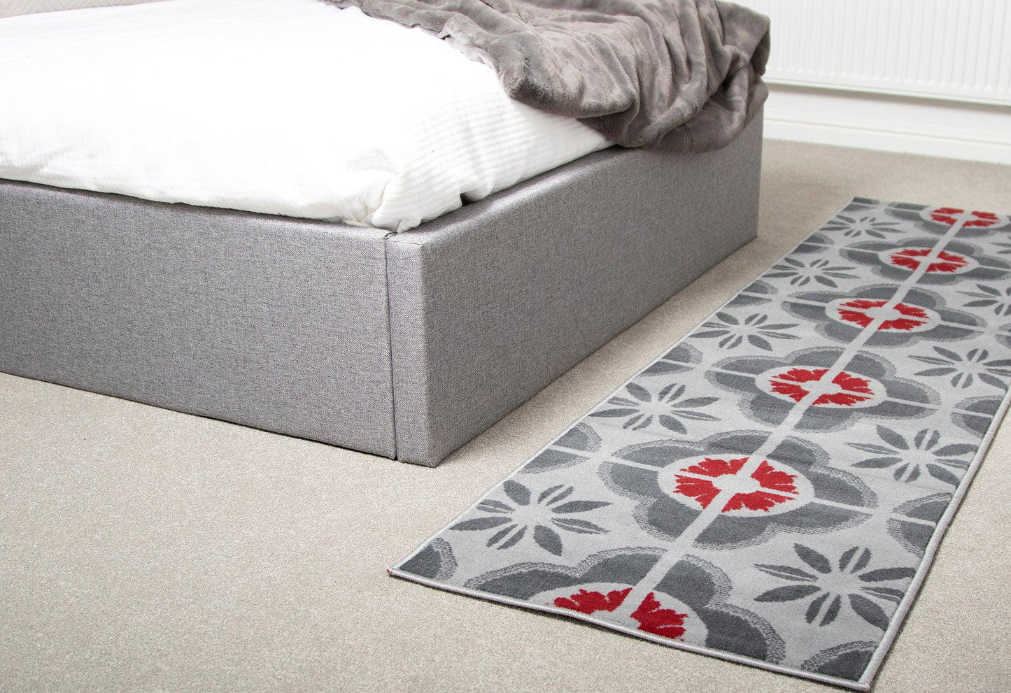 Red & Grey Floral Tiles Stair Runner / Kitchen Mat - Texas (Custom Sizes Available)-5056150271314-Bargainia.com