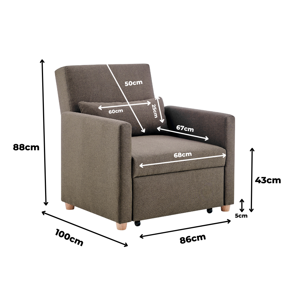 Dahlia Pull Out 1 Seater Single Armchair Bed - Brown-Bargainia.com