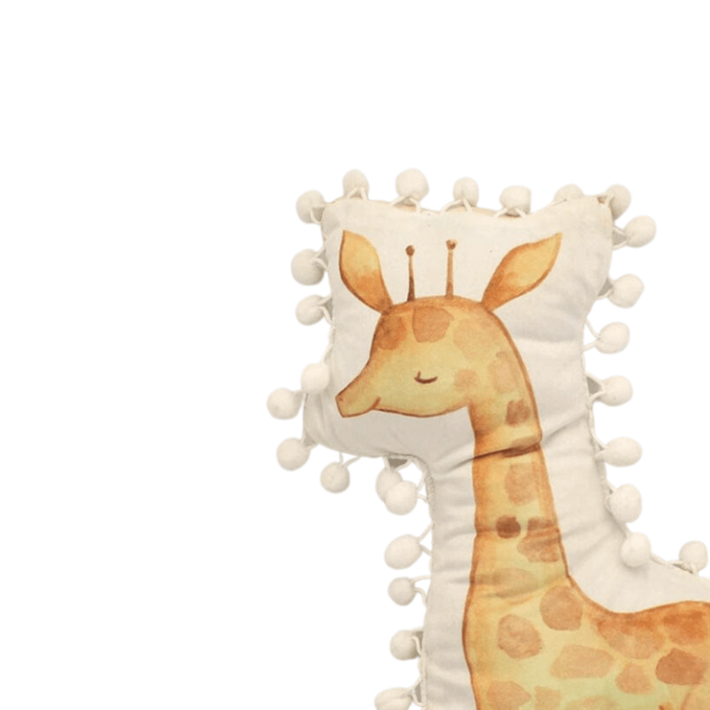 Little Moments Nursery Giraffe Pom Pom Filled Cushion 49cm-5010792494128-Bargainia.com