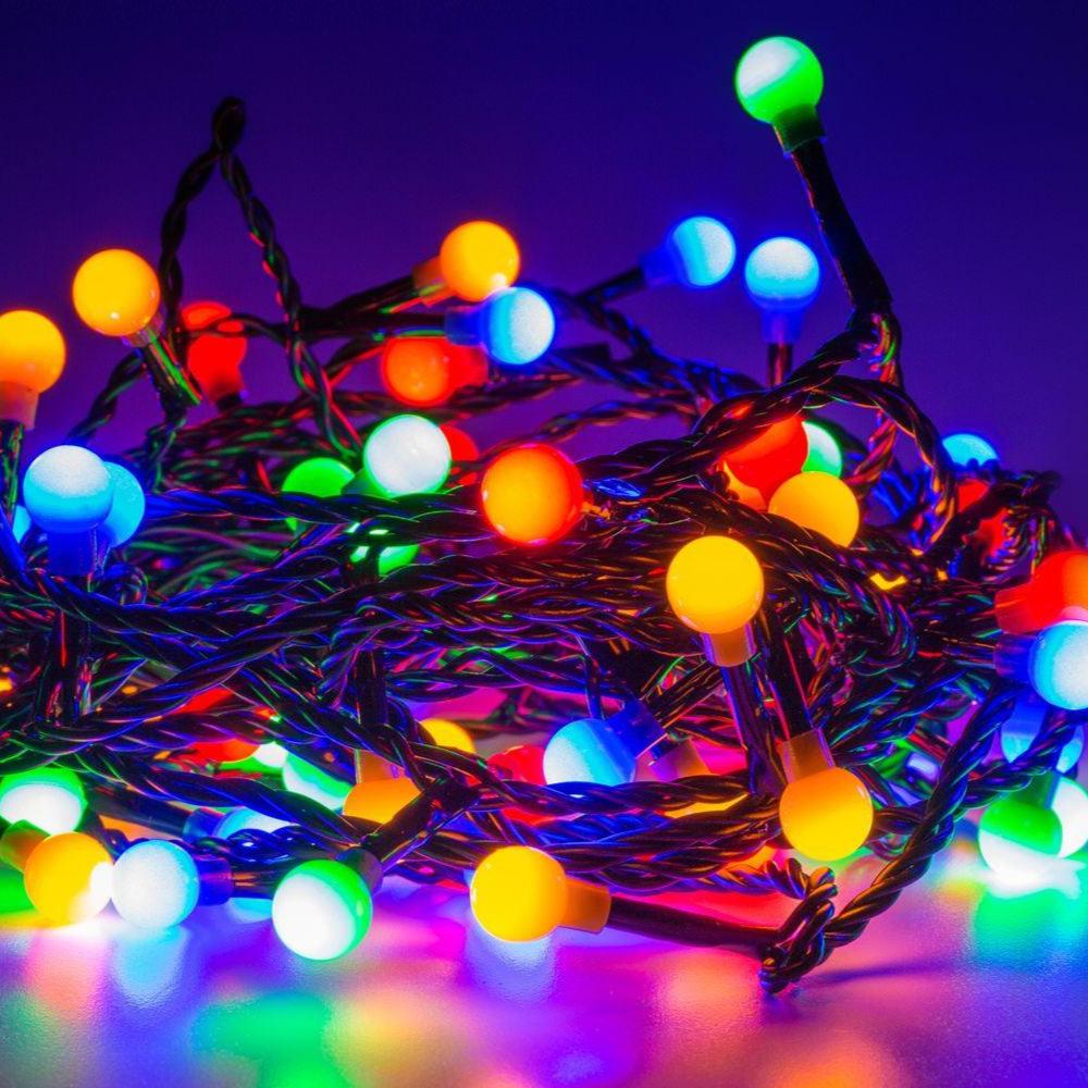 LED Berry Bulbs Battery Operated 8 Function (100 Lights) - Multicoloured Lights
