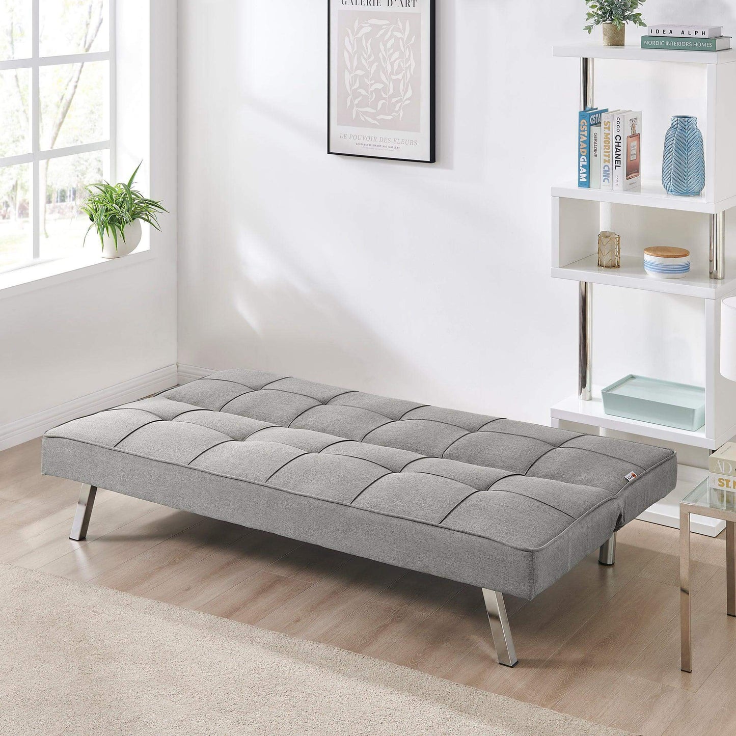 Britney Essentials 3 Seater Click Clack Sofa Bed - Grey-Bargainia.com