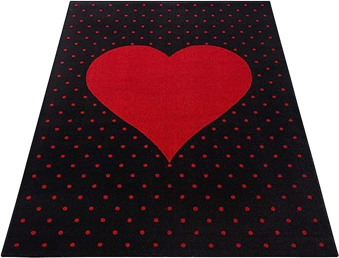 Red and Black Heart Kids Rug - Bambi-5056150253525-Bargainia.com