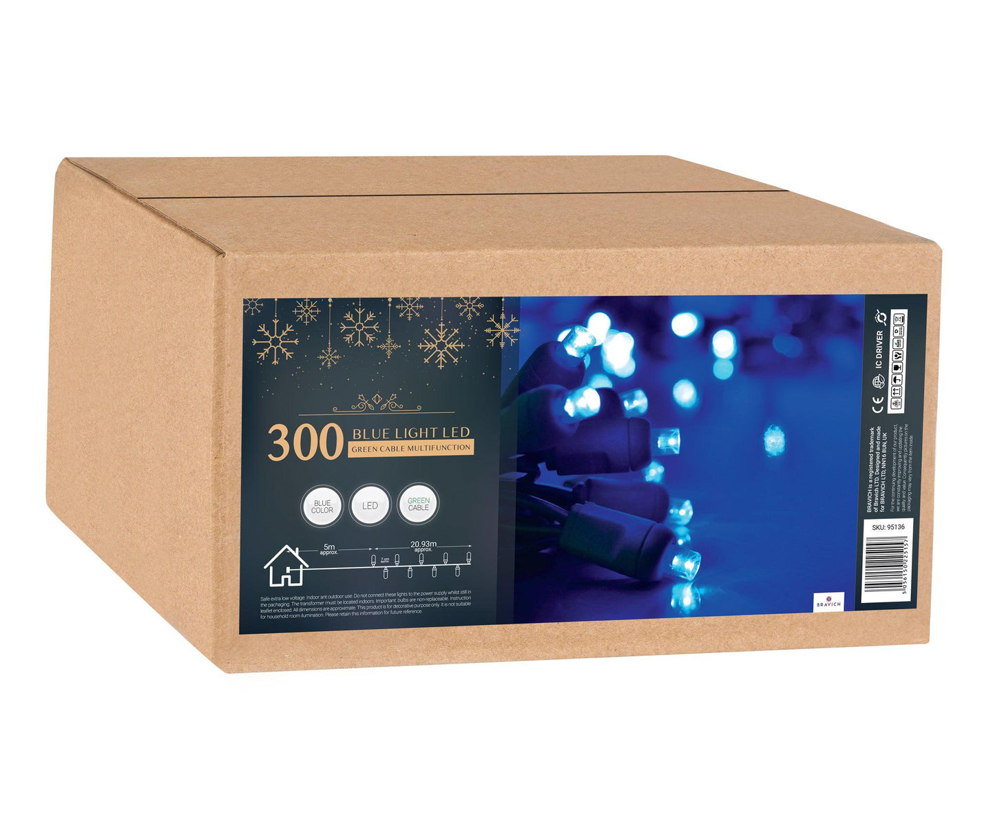Indoor/Outdoor 8 Function LED Waterproof Fairy Lights with Green Cable (300) - Blue-8800225808229-Bargainia.com