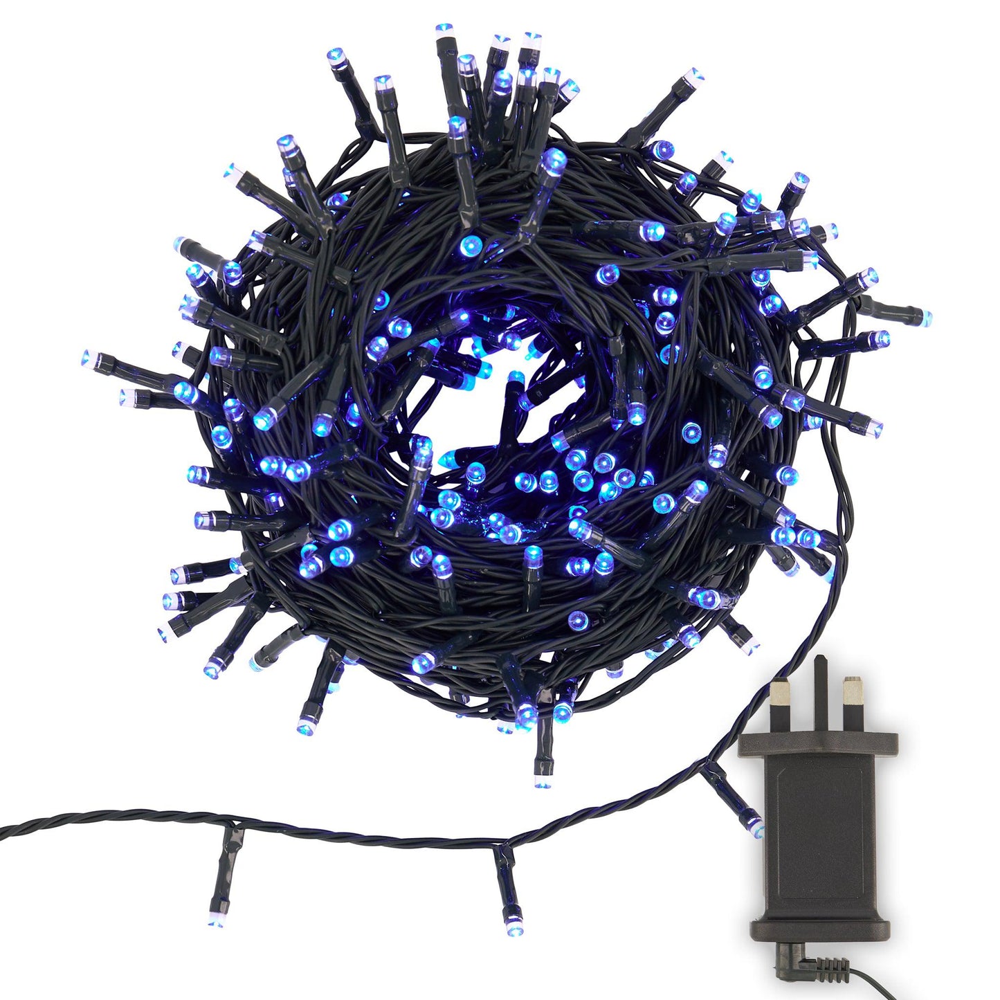 Indoor/Outdoor 8 Function LED Waterproof Fairy Lights with Green Cable (300) - Blue-8800225808229-Bargainia.com