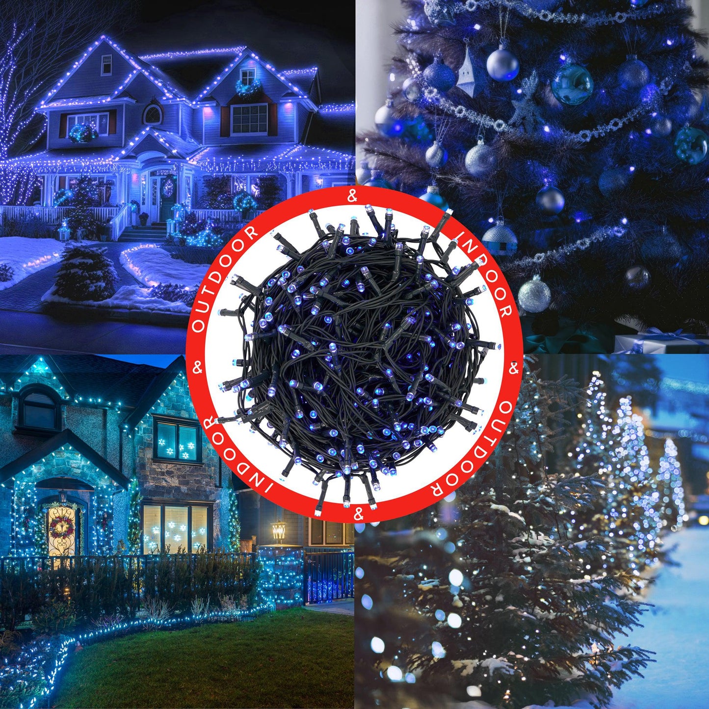 Indoor/Outdoor 8 Function LED Waterproof Fairy Lights with Green Cable (300) - Blue-8800225808229-Bargainia.com