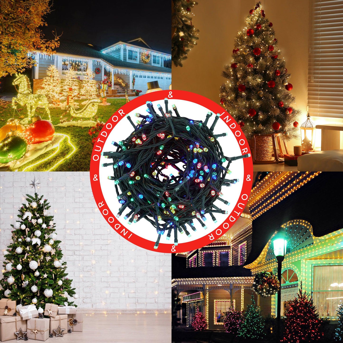 Indoor/Outdoor 8 Function LED Waterproof Fairy Lights with Green Cable (800) - Multicoloured-8800225811649-Bargainia.com