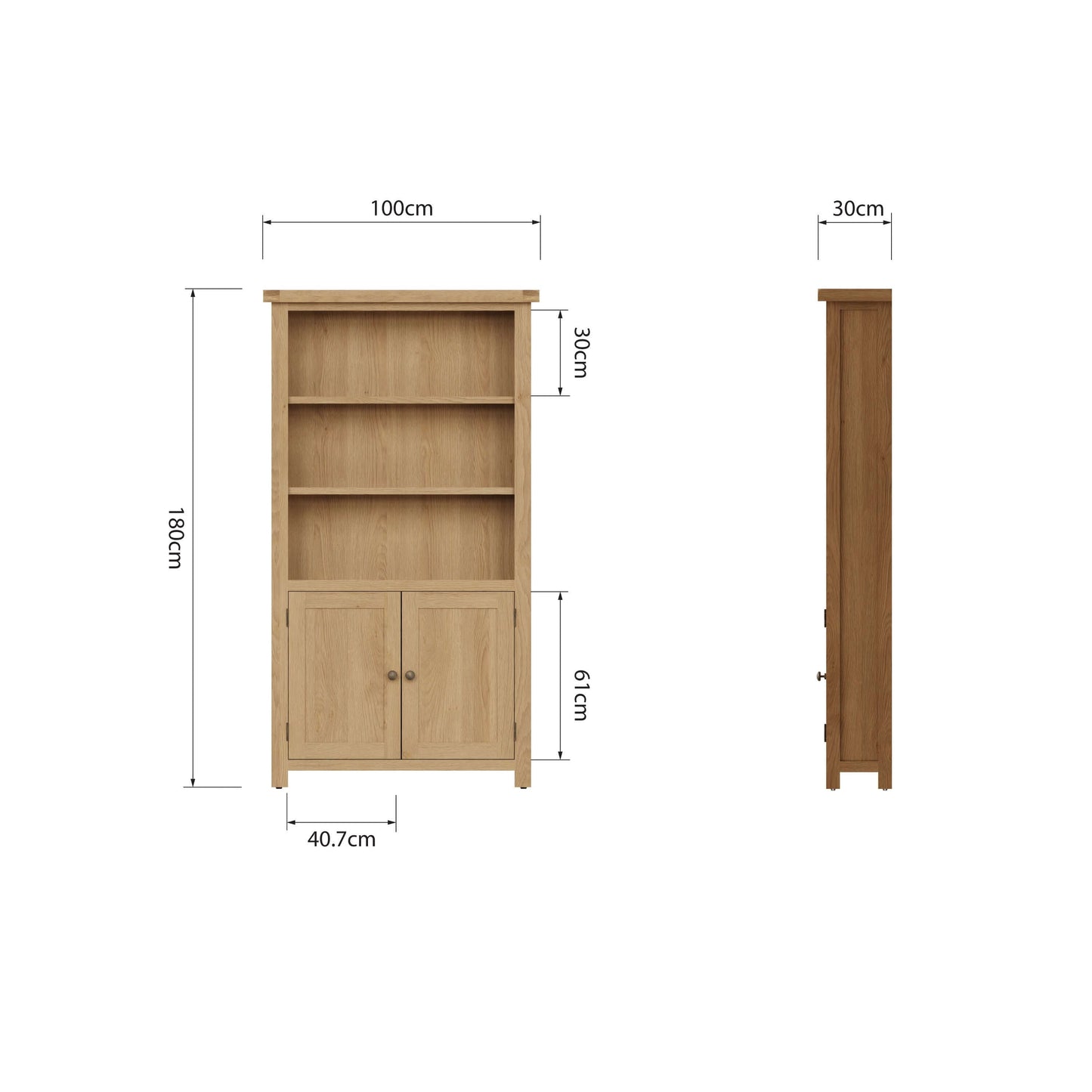 Nora Oak Large Bookcase Display Cupboard