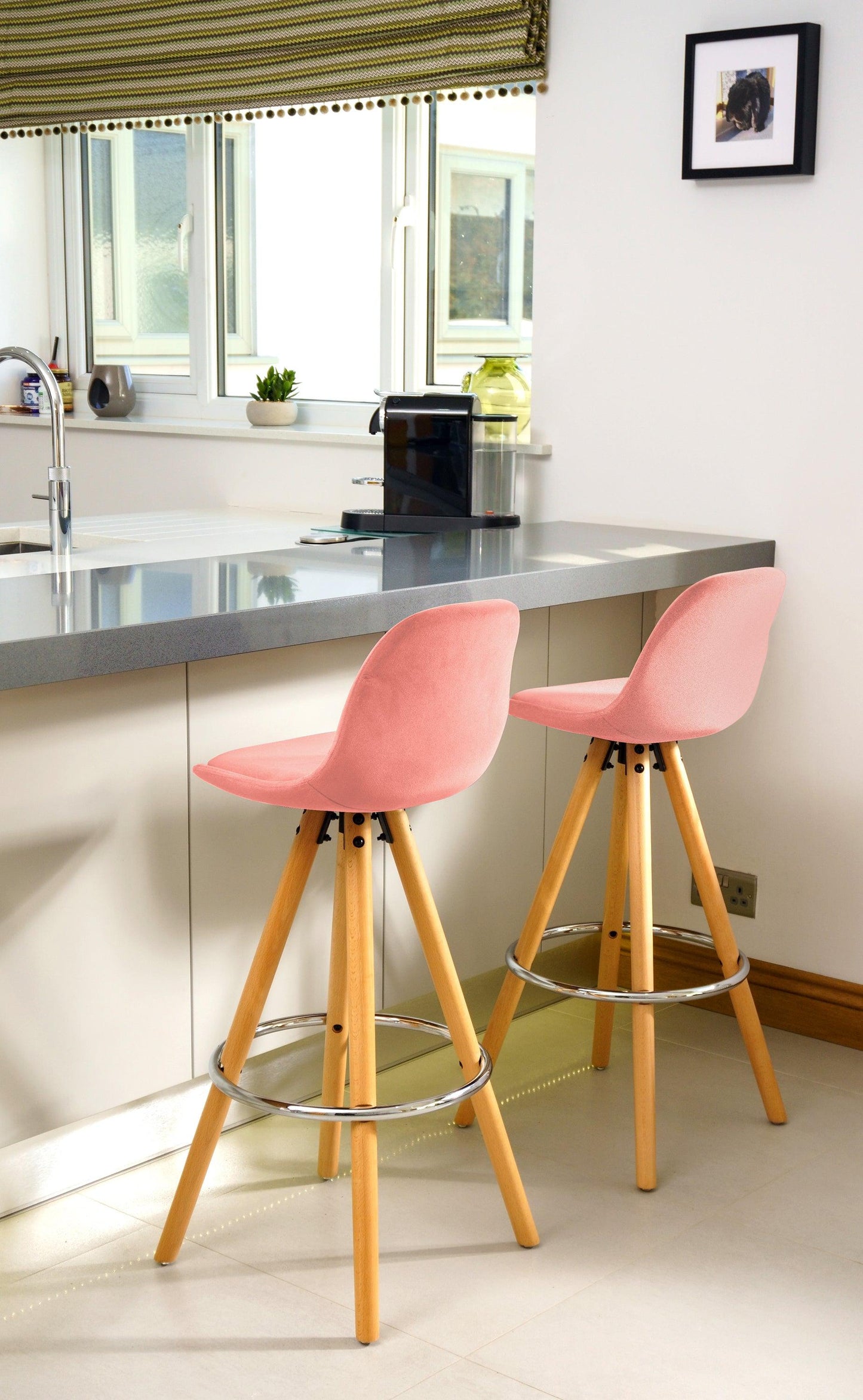 Scandi Style Adjustable Kitchen Bar Stools | Rose Pink | Set Of 2-5056150252832-Bargainia.com