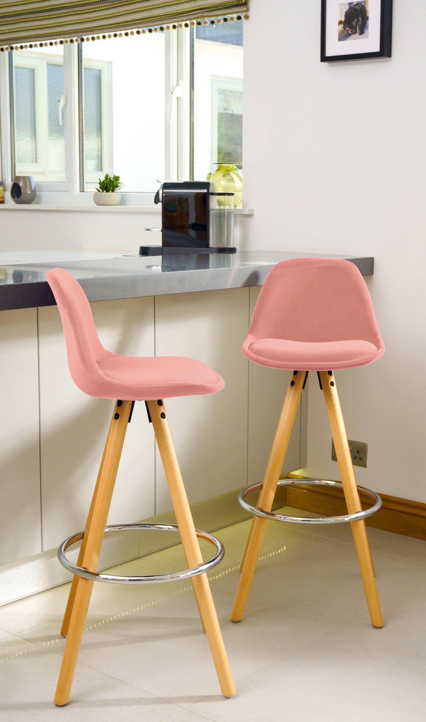 Barcelona Bar Stools - Set Of 2 - Rose Pink-5056150252832-Bargainia.com
