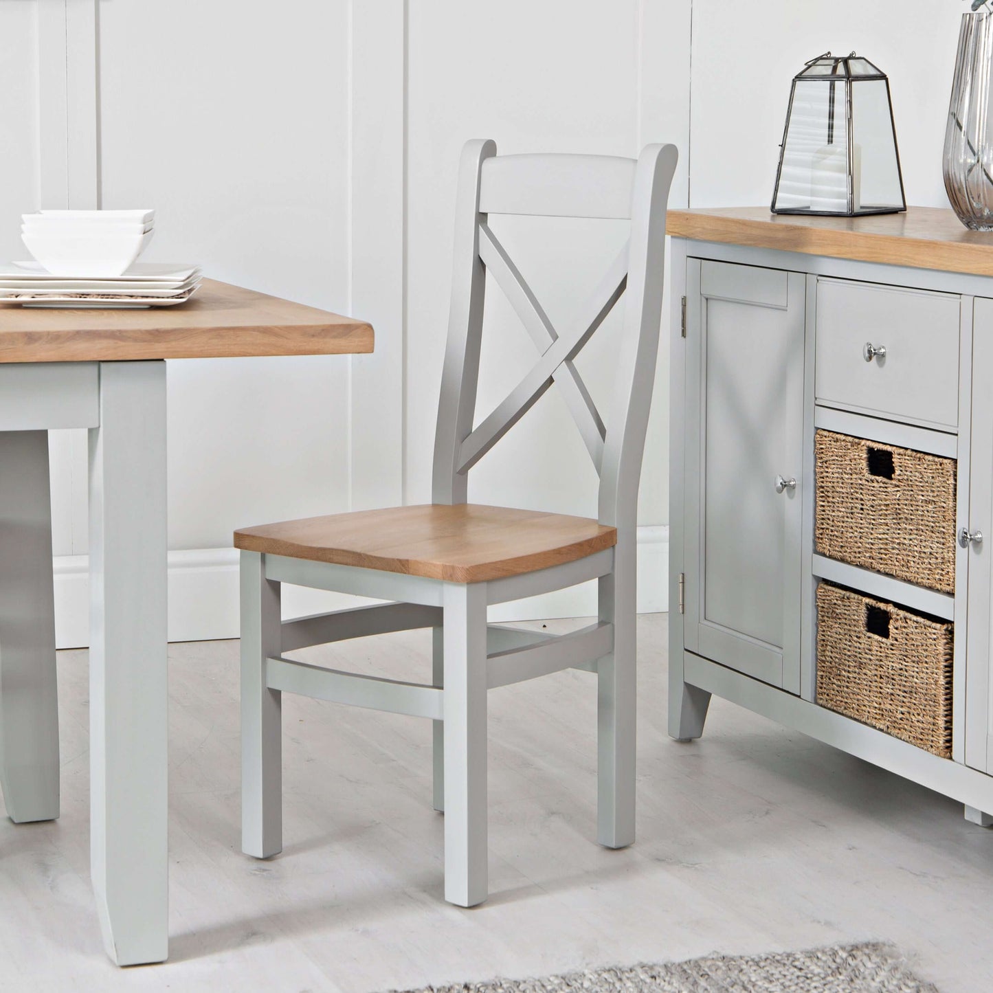 Elodie Dove Grey Oak Cross Back Dining Chair Set of 2
