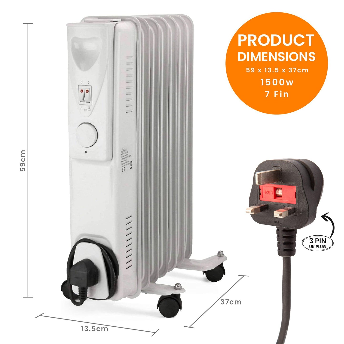 Daewoo 1500W Oil Filled Electric Radiator - White-5024996809763-Bargainia.com