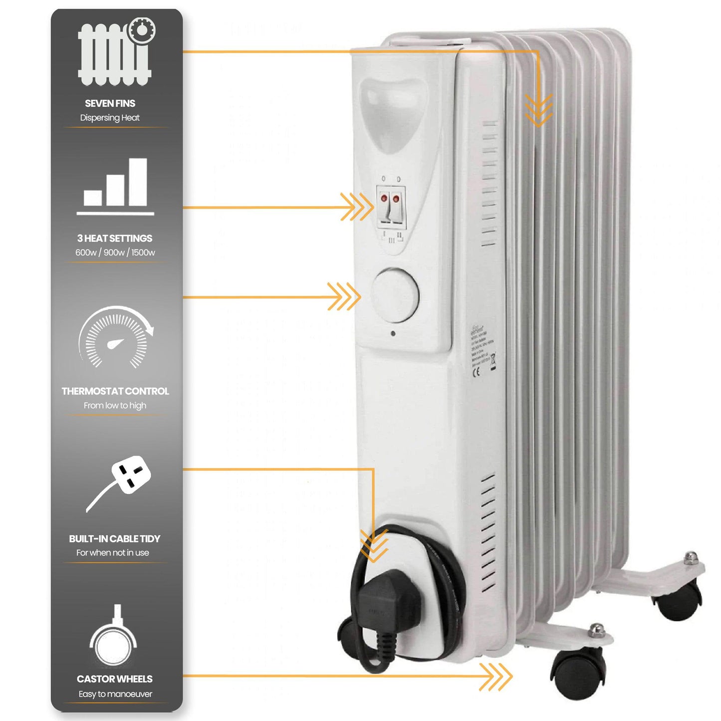 Daewoo 1500W Oil Filled Electric Radiator - White-5024996809763-Bargainia.com