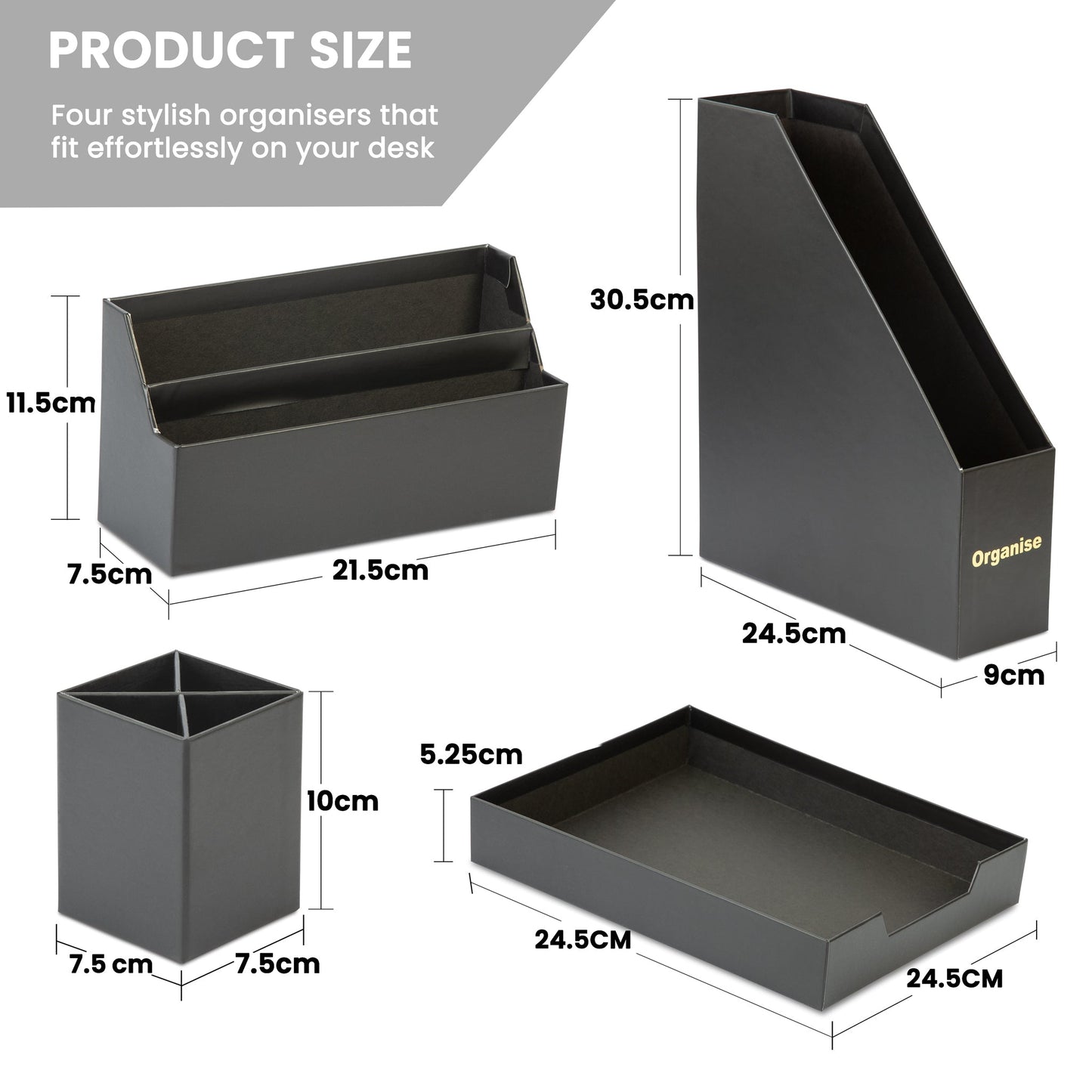 Desk Organiser Set - Black - 4 Pcs-8718964077465-Bargainia.com