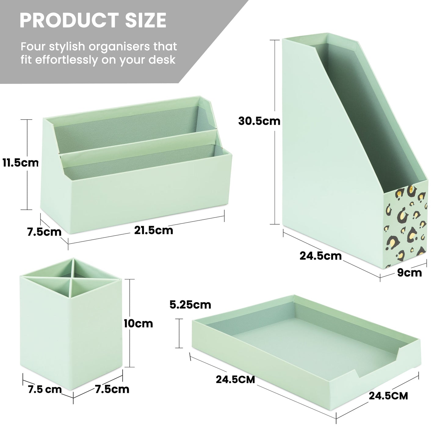 Desk Organiser Set - Mint Green - 4 Pcs-8718964077441-Bargainia.com