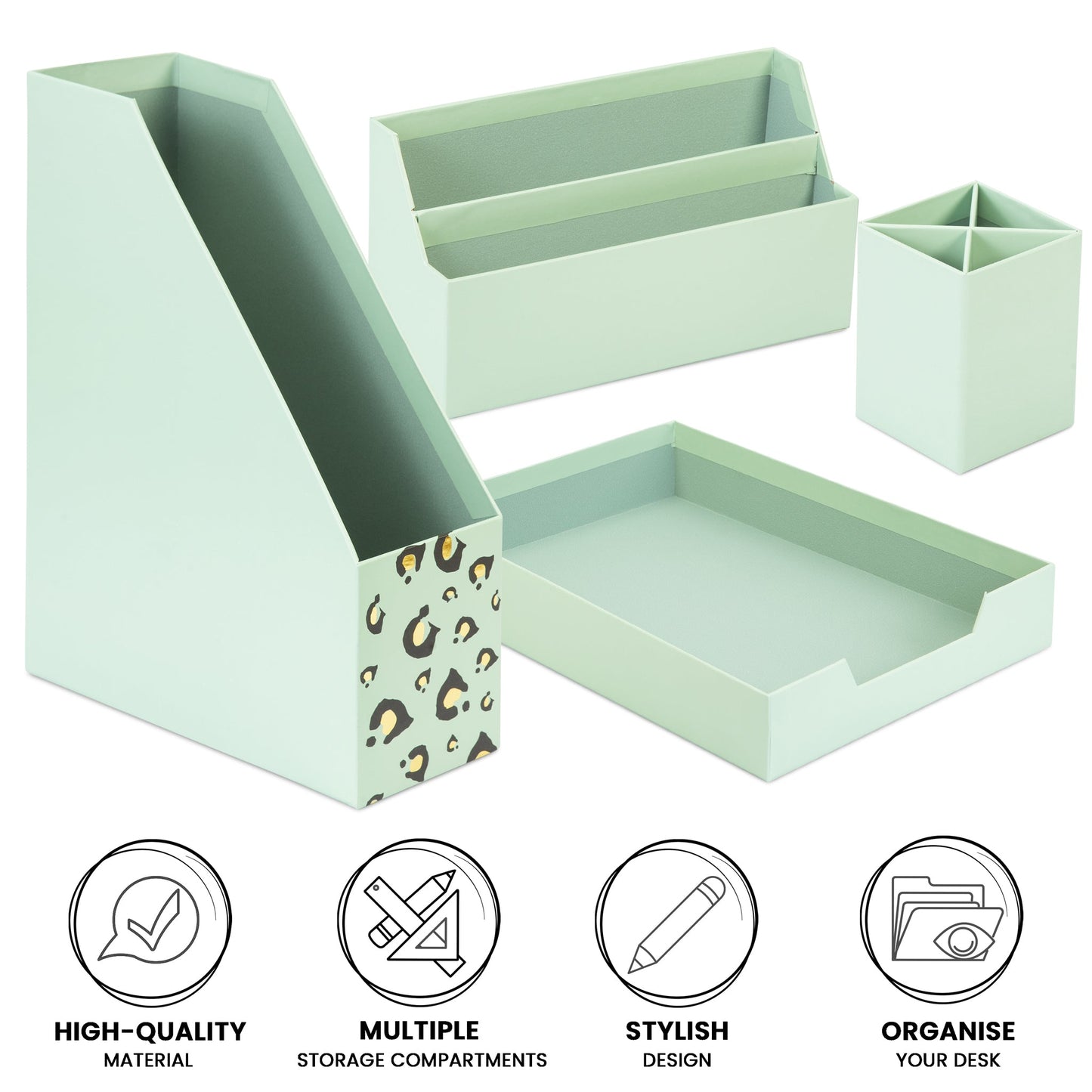Desk Organiser Set - Mint Green - 4 Pcs-8718964077441-Bargainia.com