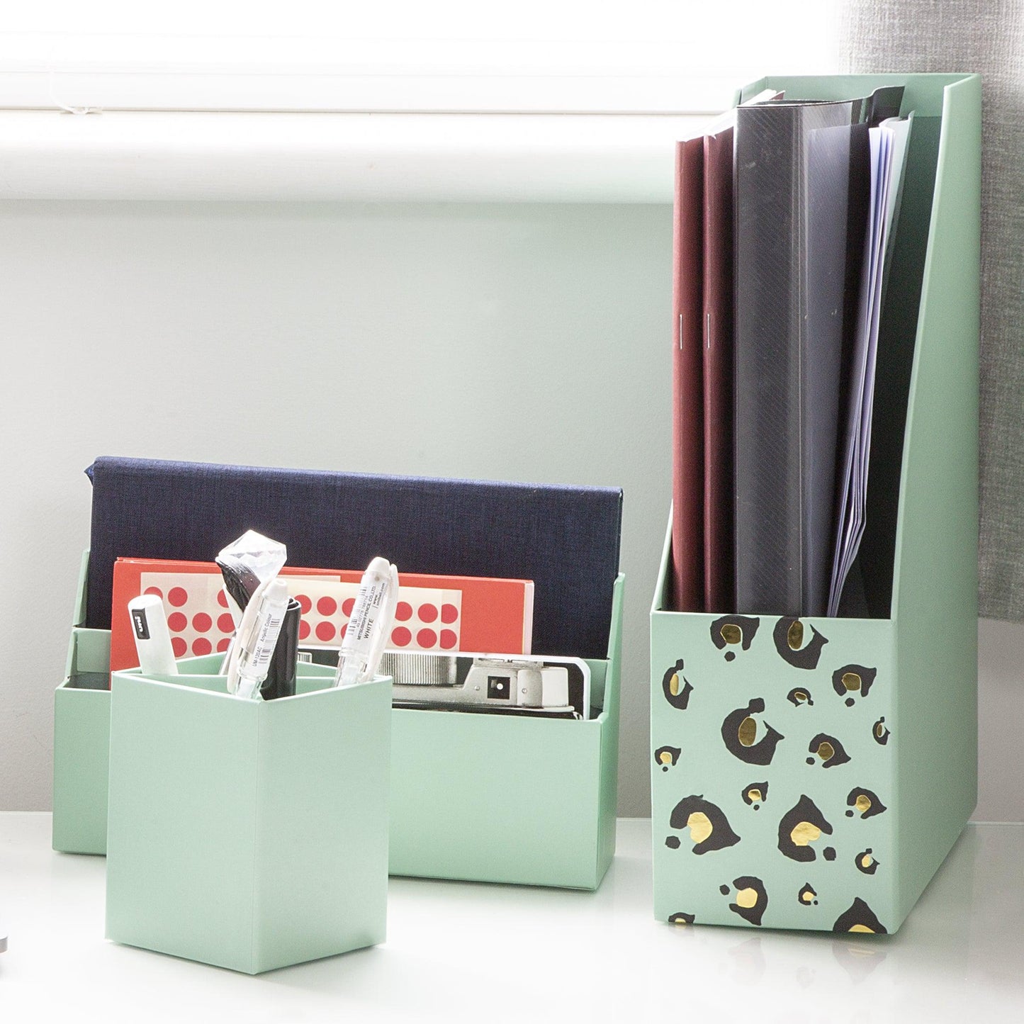 Desk Organiser Set - Mint Green - 4 Pcs-8718964077441-Bargainia.com