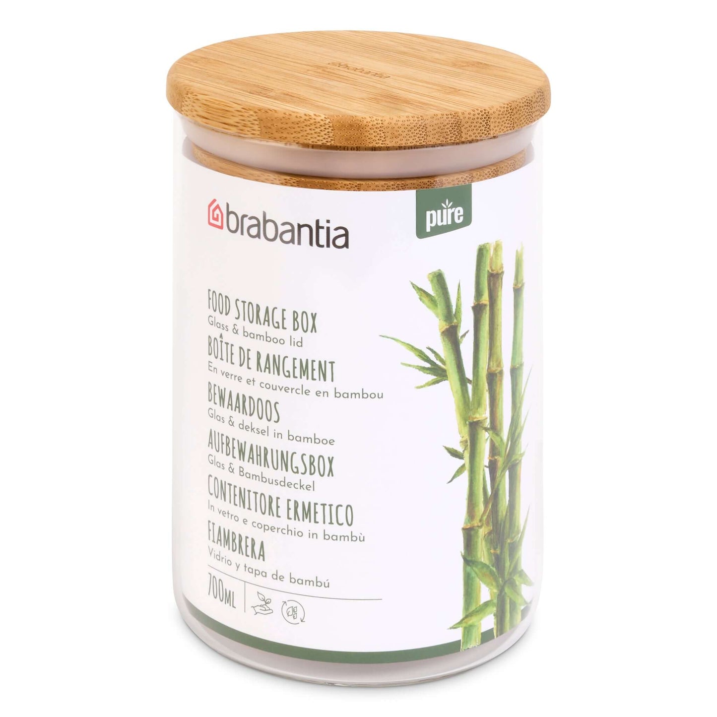 Brabantia Pure Food Glass Storage Jar With Bamboo Lid 700ML-5415252018812-Bargainia.com