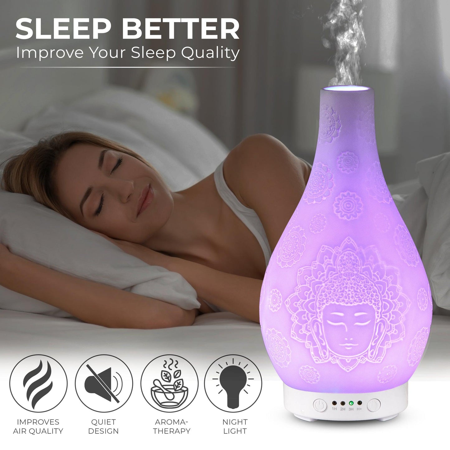 Desire White Buddha Colour Changing Aroma Humidifier-5010792475318-Bargainia.com