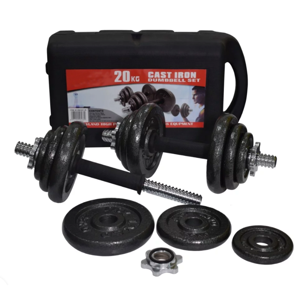 Cast Iron Dumbbell Set With Carry Case - 20KG-5056150267539-Bargainia.com