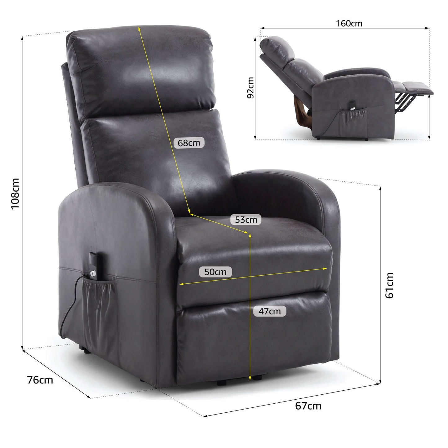 Lift & Tilt Dom Faux Leather Electric Recliner Armchair - Dark Grey-5056536118752-Bargainia.com