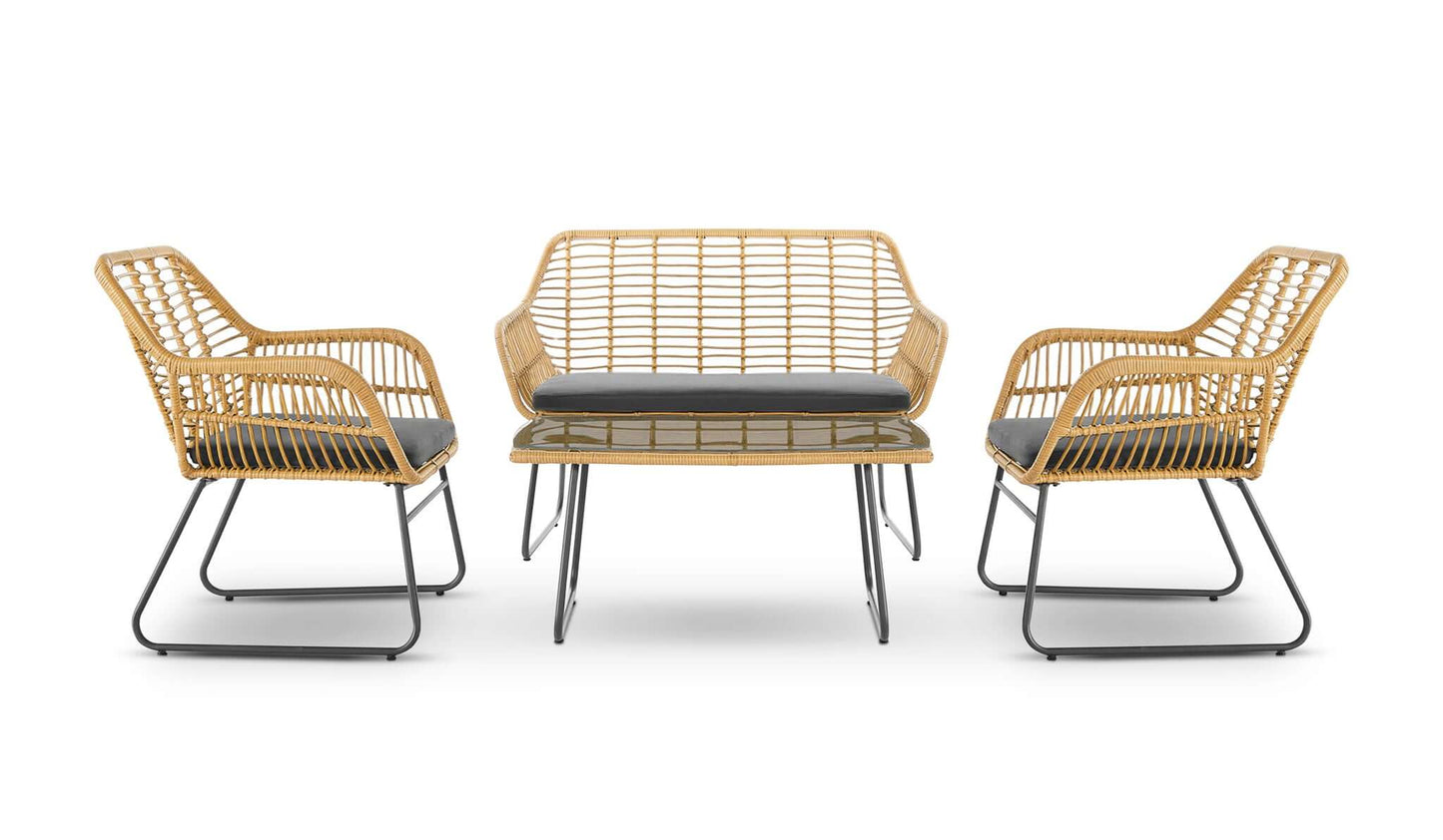 4 Piece Wicker Rattan Garden Sofa, Table & Chairs Set-Bargainia.com