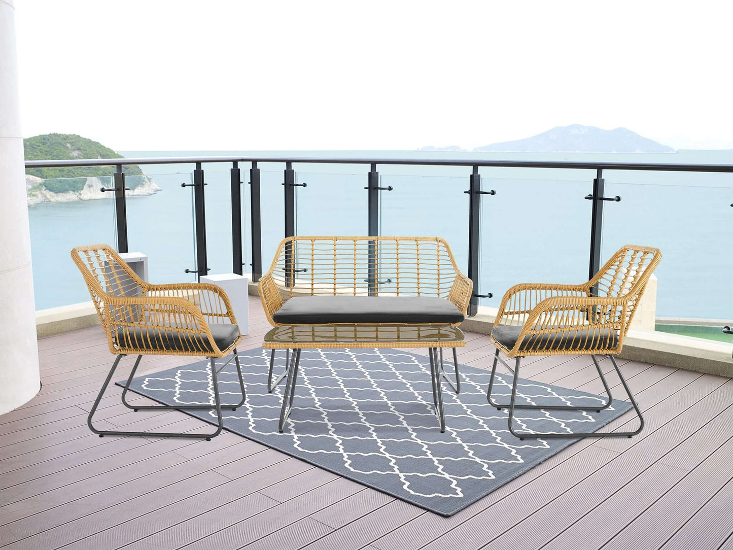 4 Piece Wicker Rattan Garden Sofa, Table & Chairs Set-Bargainia.com