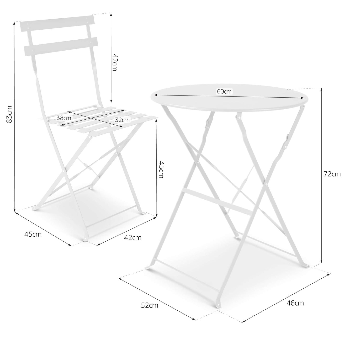 Manarola 3 Piece Garden Foldable Metal Bistro Set