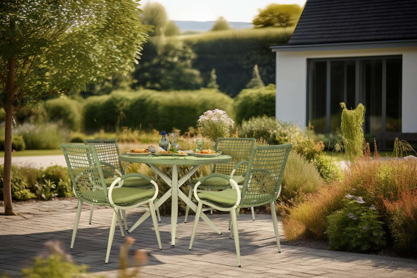 Nissi Outdoor 5-Piece Rattan Dining Set - Grey or Green
