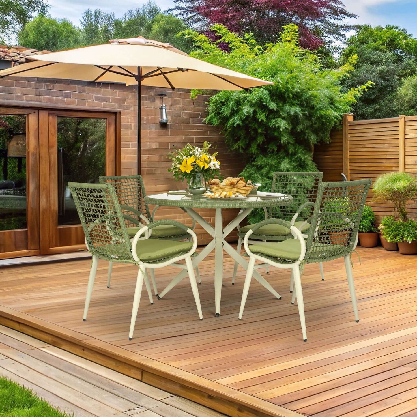 Nissi Outdoor 5-Piece Rattan Dining Set - Grey or Green