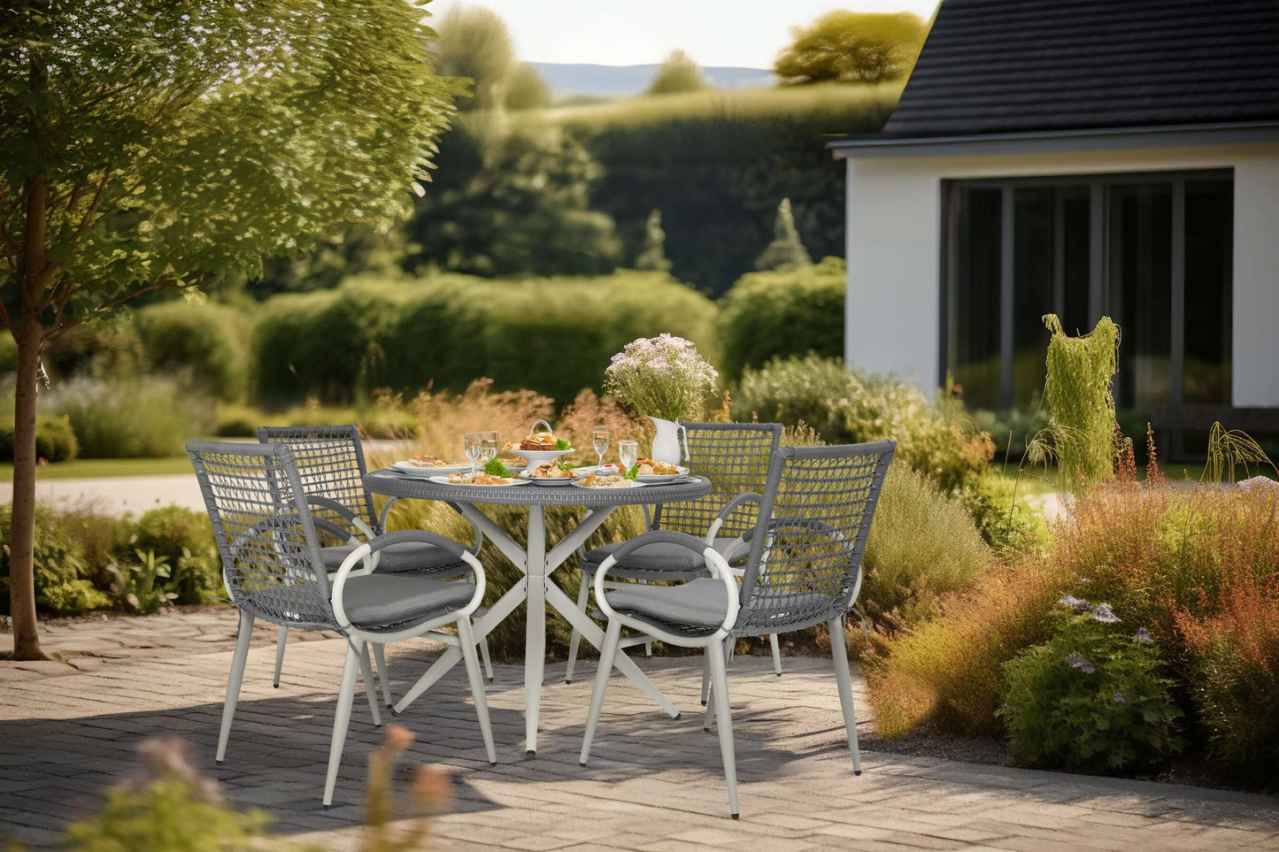 Nissi Outdoor 5-Piece Rattan Dining Set - Grey or Green