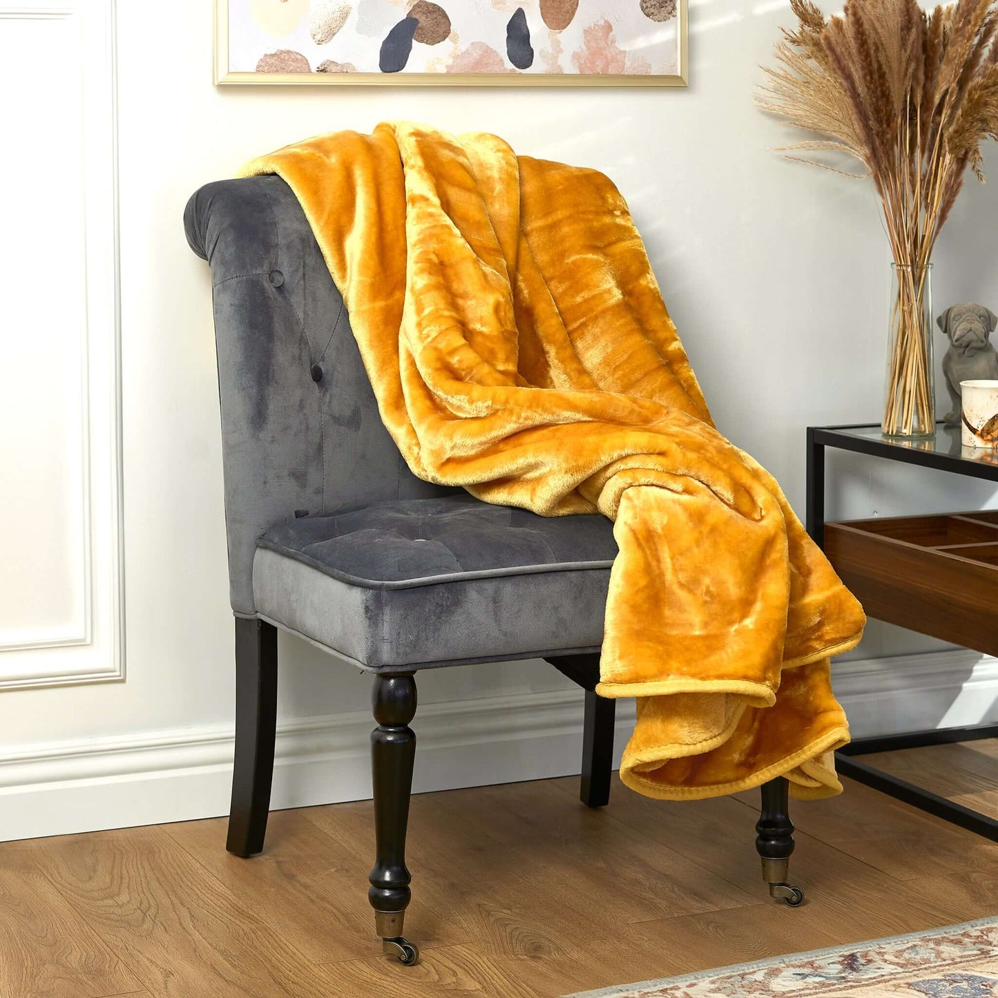 Hibernate Cosy Collection Soft Faux Mink Throw Thick Luxury Blanket - Yellow Gold