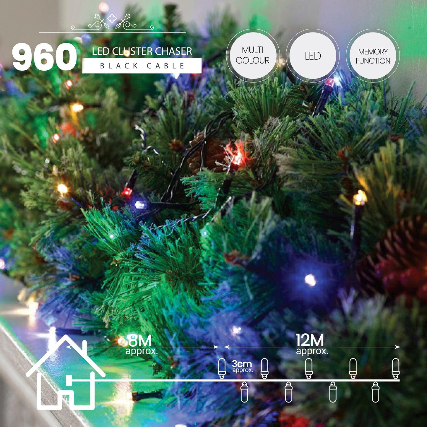 960 LED Cluster Lights - Multi Colour - 12M-5050565535658-Bargainia.com