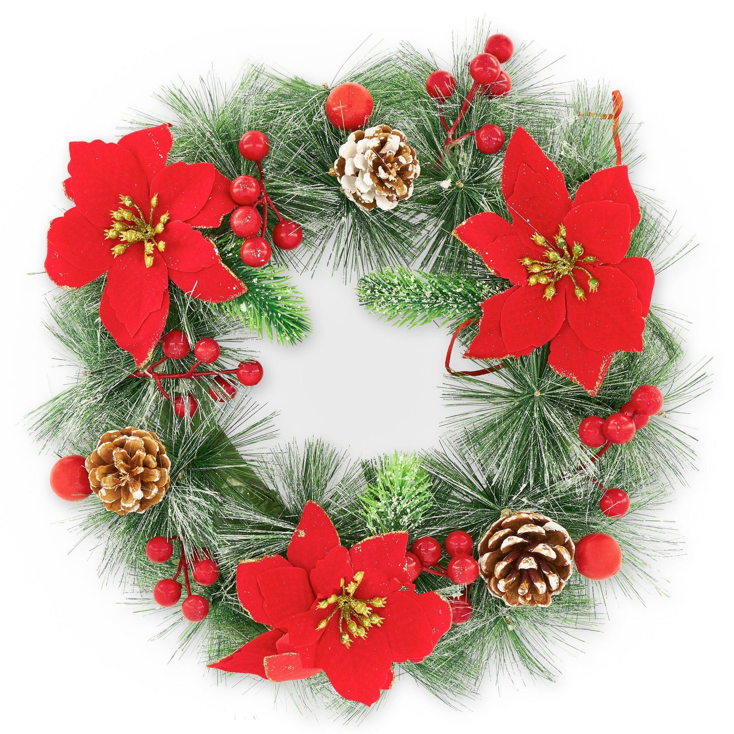 Pre-decorated Poinsettia Wreath - 30cm-Bargainia.com