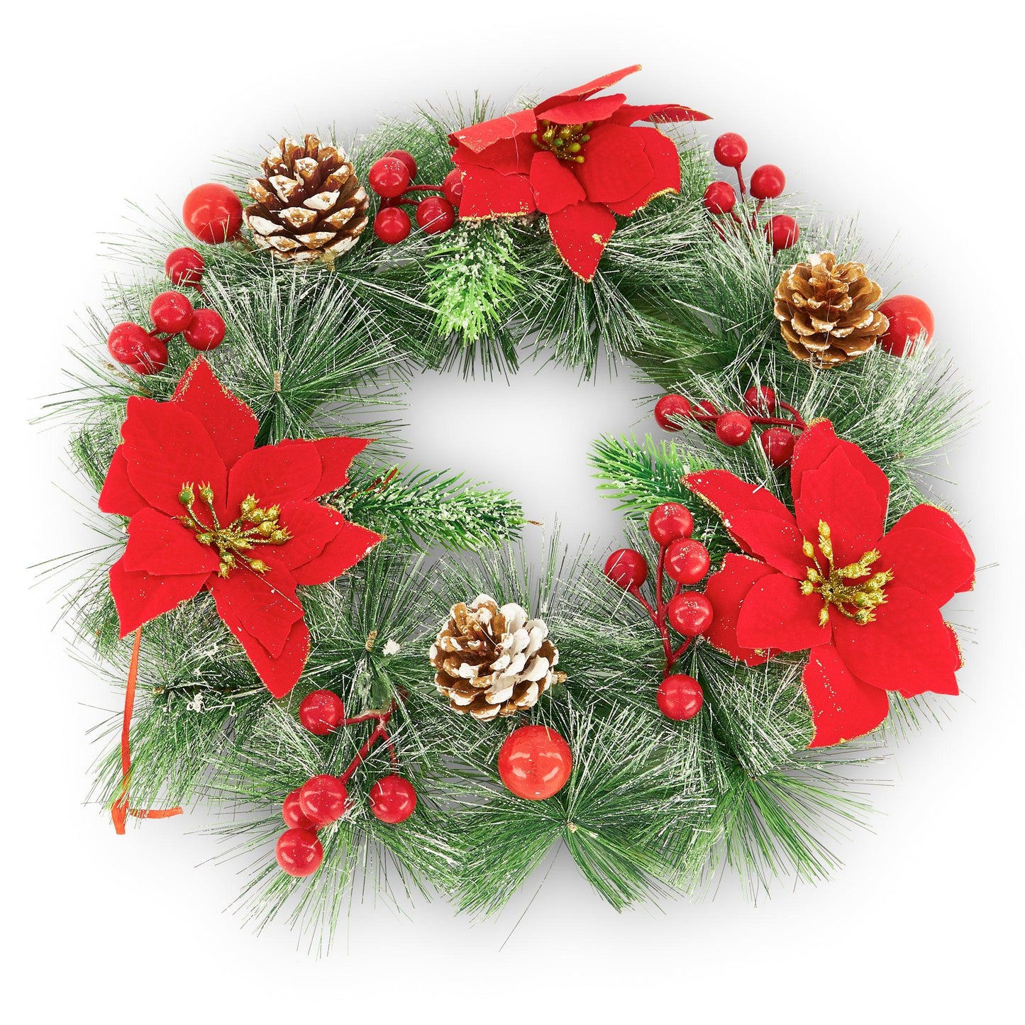 Pre-decorated Poinsettia Wreath - 30cm-Bargainia.com