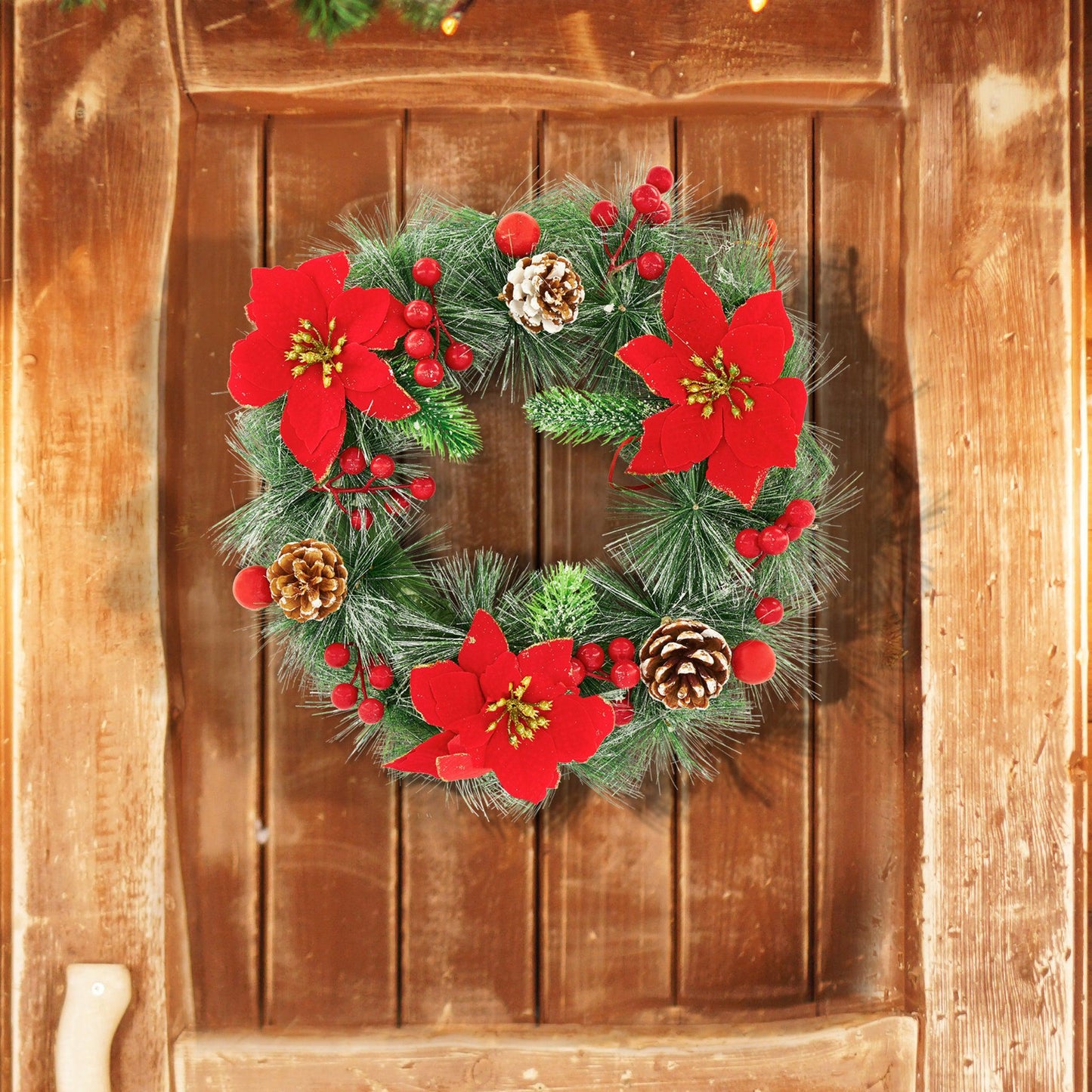 Pre-decorated Poinsettia Wreath - 30cm-Bargainia.com
