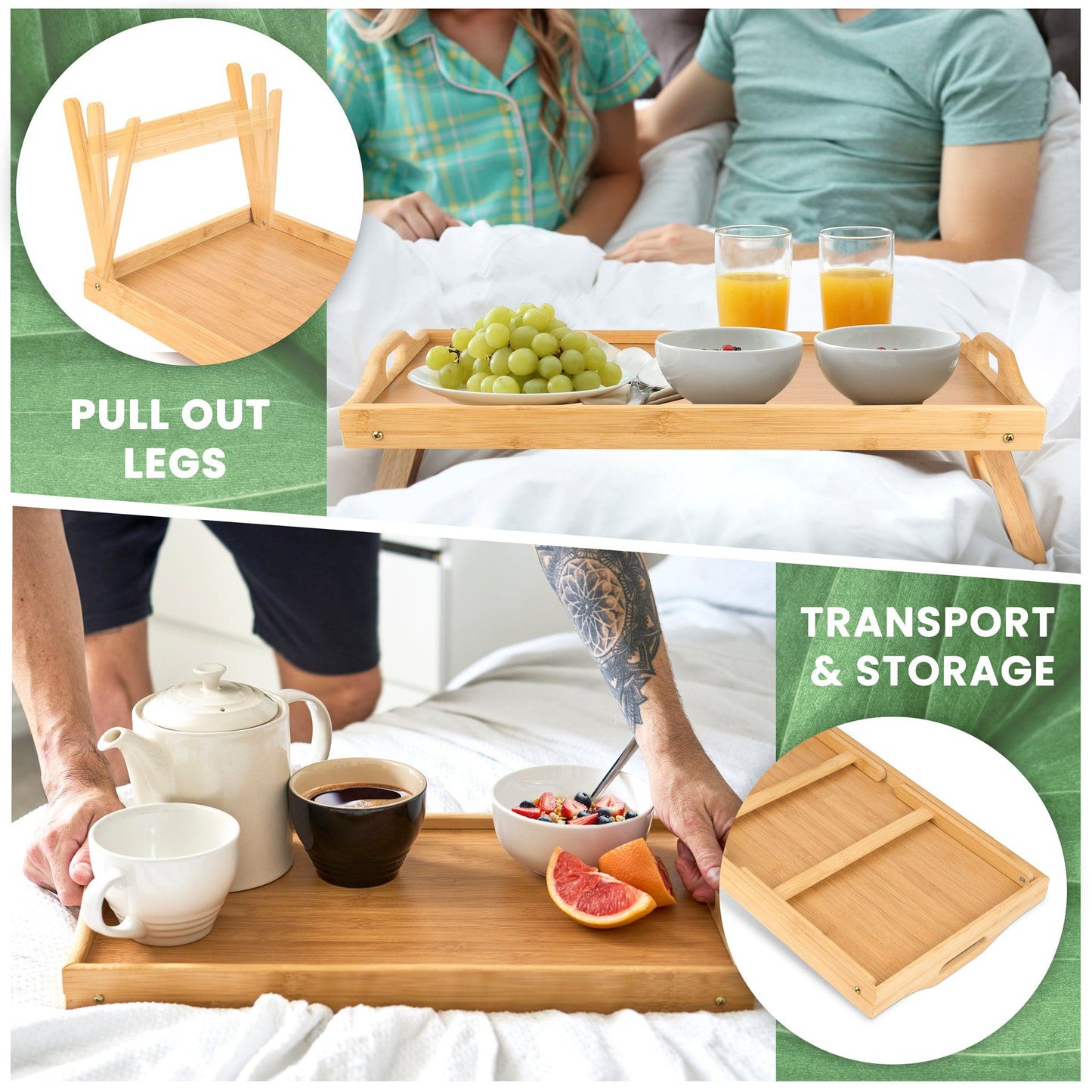 Bamboo Serving Tray With Foldable Legs - 30 x 50cm-5056536103567-Bargainia.com