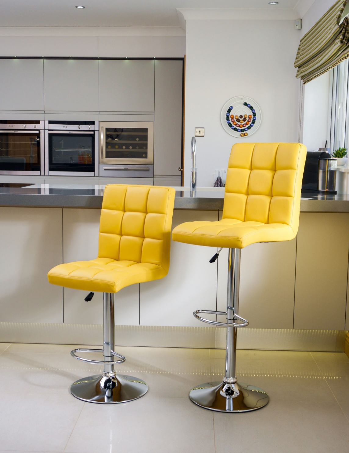 Adjustable Faux Leather Bar Stools Set Of Mustard
